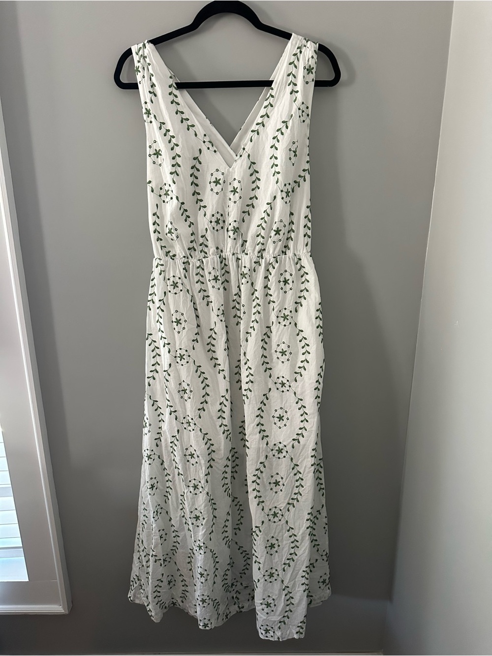 a new day White Maxi Dress with Green Embroidery